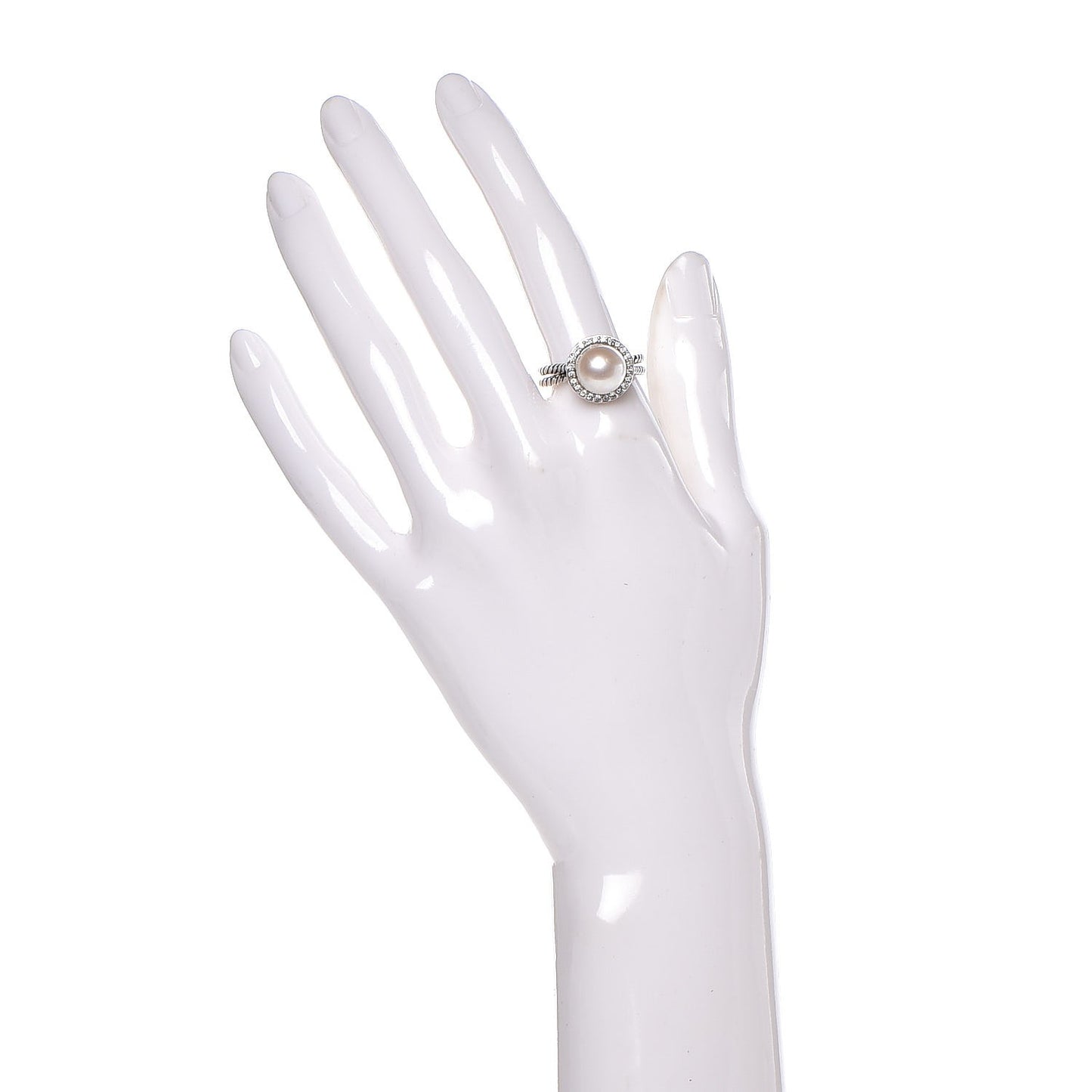 Sterling Silver Pave Diamond Pearl Cable Ring 55.7 7.5
