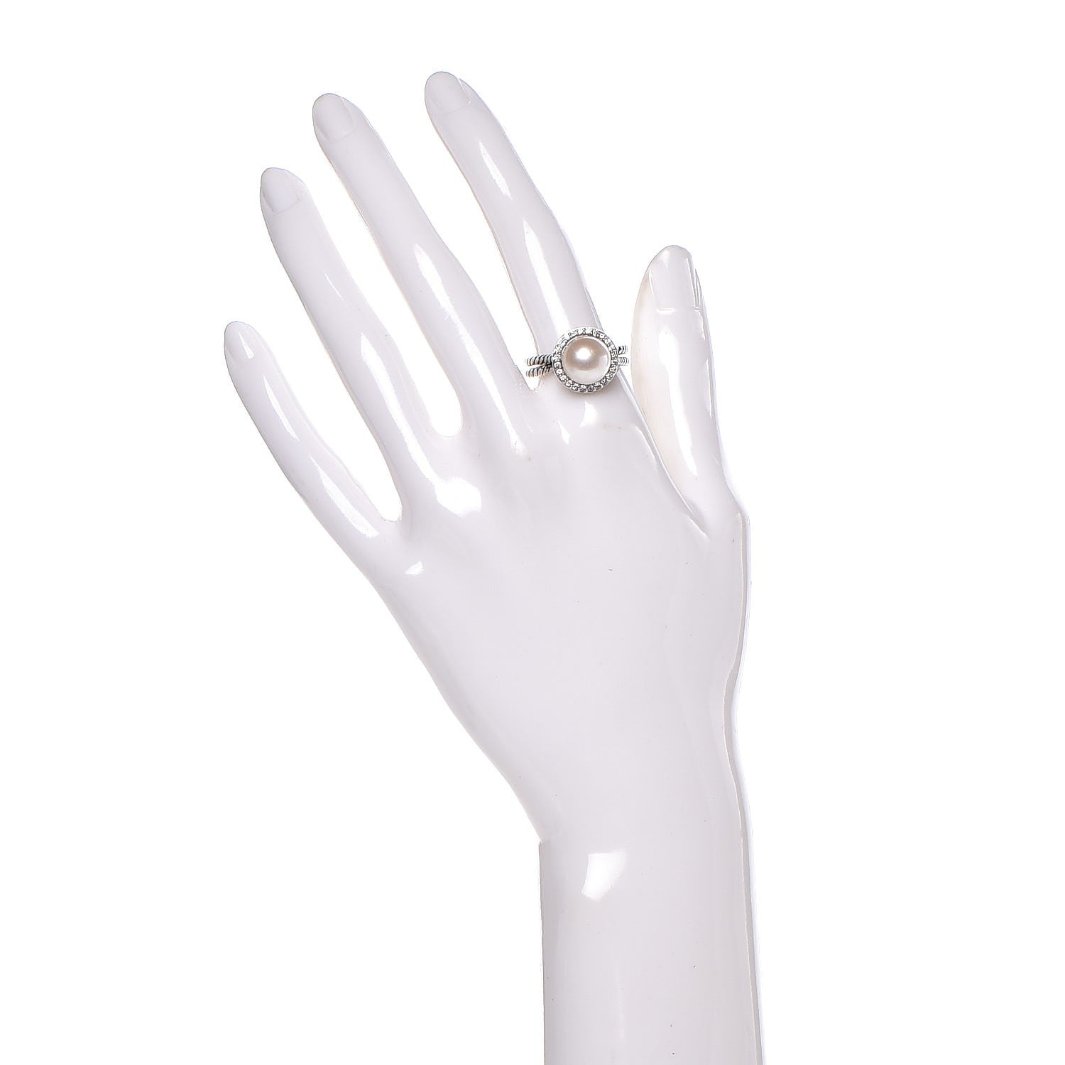 David Yurman Sterling Silver Pave Diamond Pearl Cable Ring 55.7 7.5 2 of 5