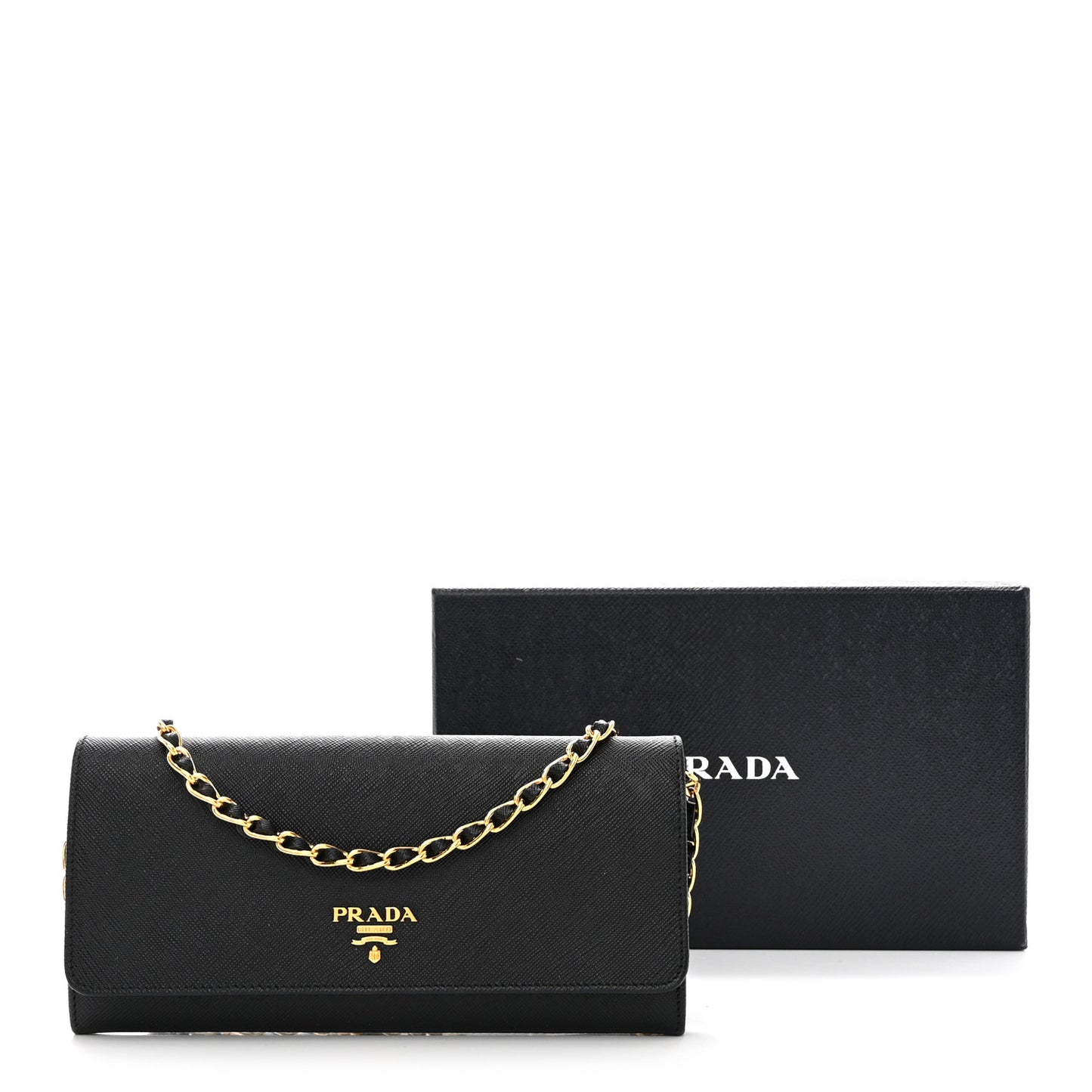 Saffiano Metal Oro Chain Wallet Black
