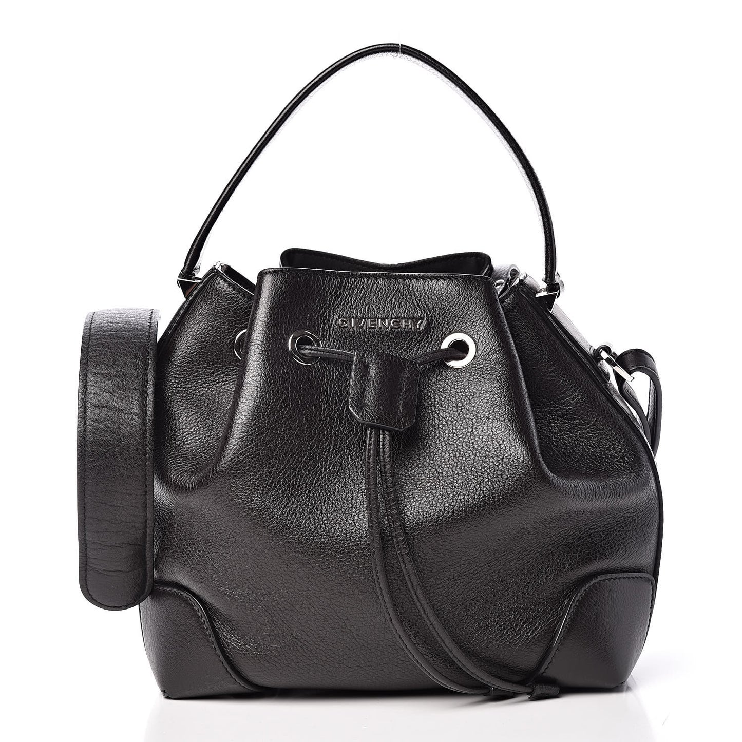 Calfskin Small Lucrezia Drawstring Bucket Bag Black