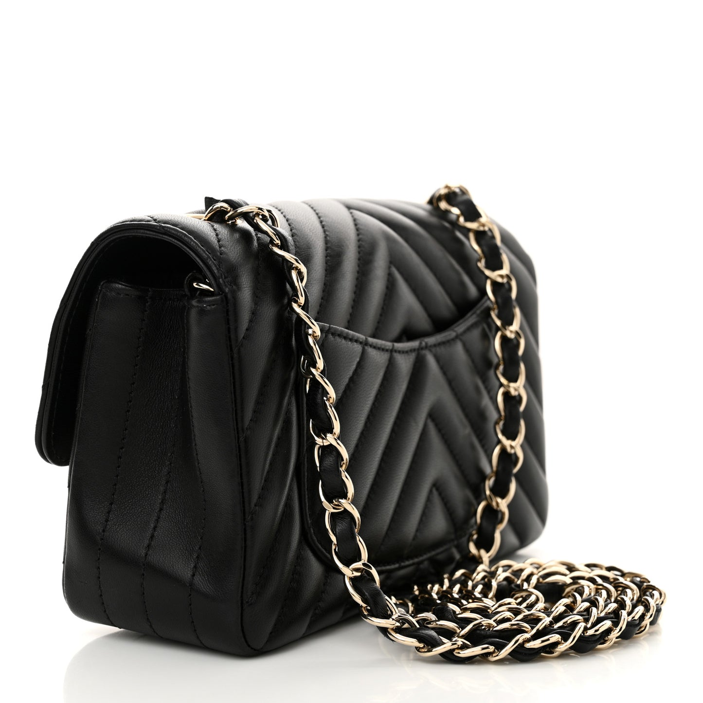 Lambskin Chevron Quilted Mini Rectangular Flap Black
