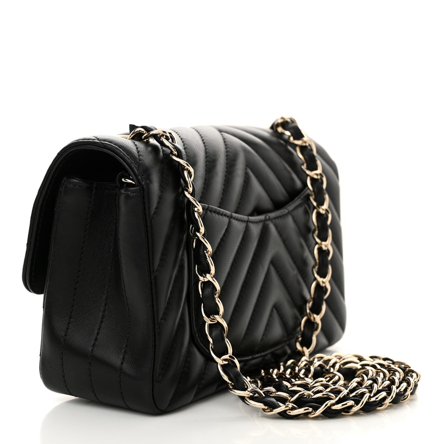 Chanel Lambskin Chevron Quilted Mini Rectangular Flap Black 3 of 11