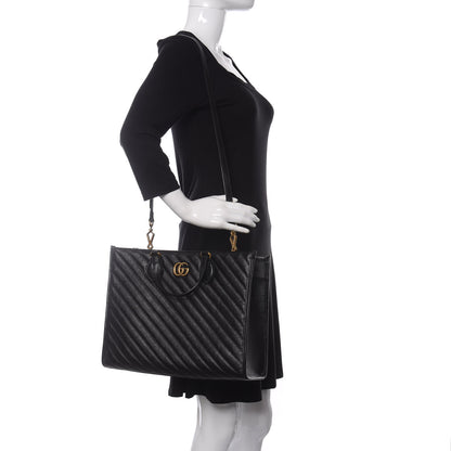 Gucci Azalea Calfskin Matelasse Diagonal GG Marmont Tote Bag Black 2 of 10