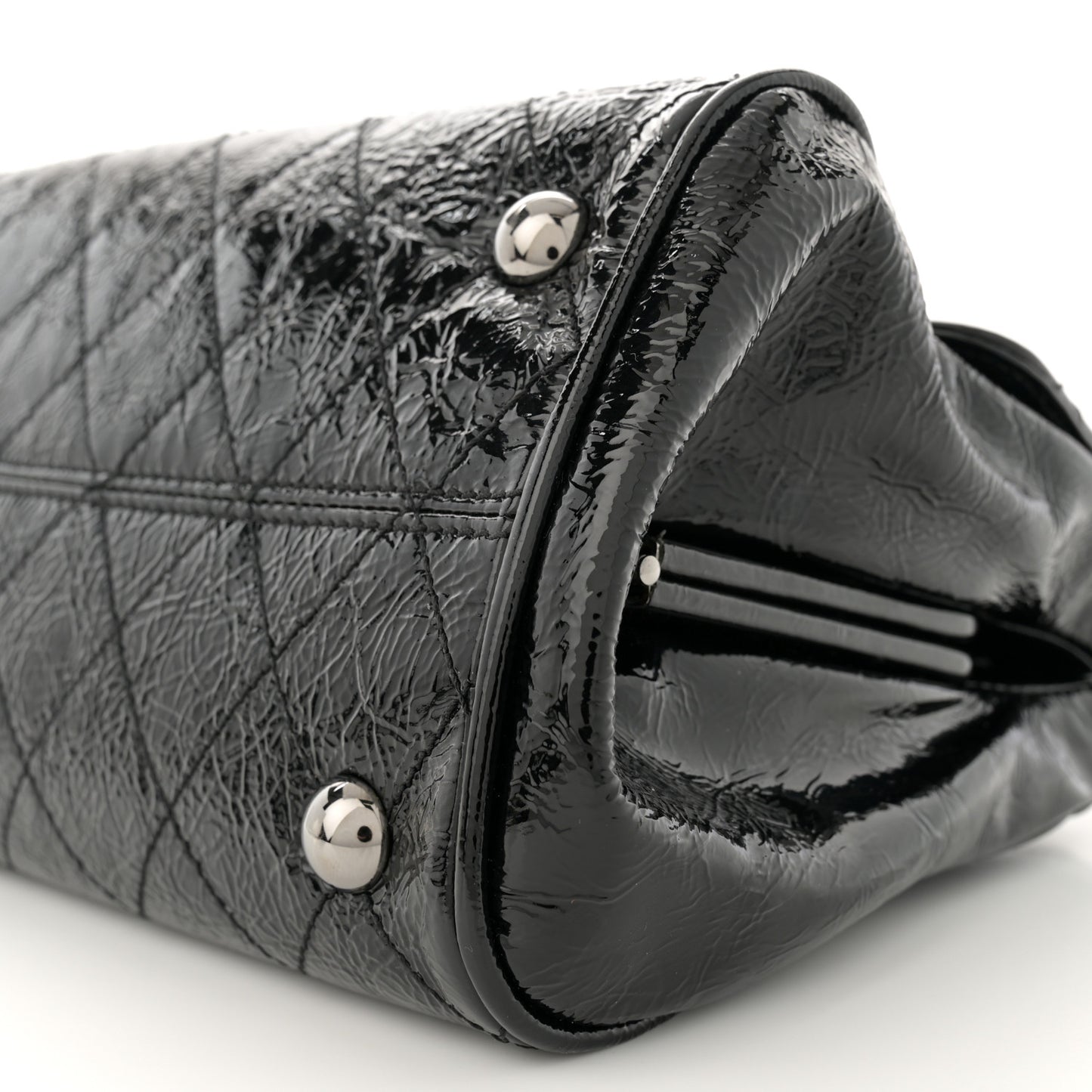 Distressed Patent Quilted Small Ritz Flap Bag Black