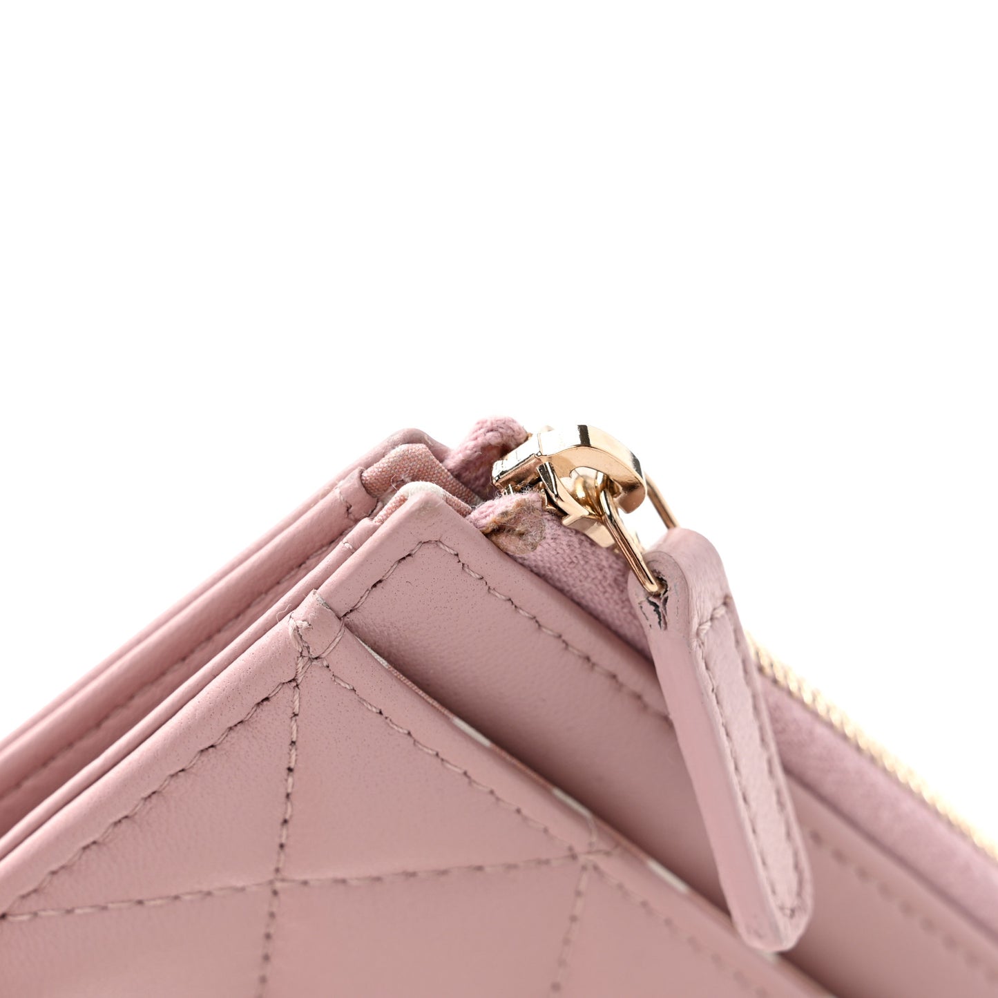 Lambskin Quilted Pearl Crystal CC Zip Around Card Holder Pink