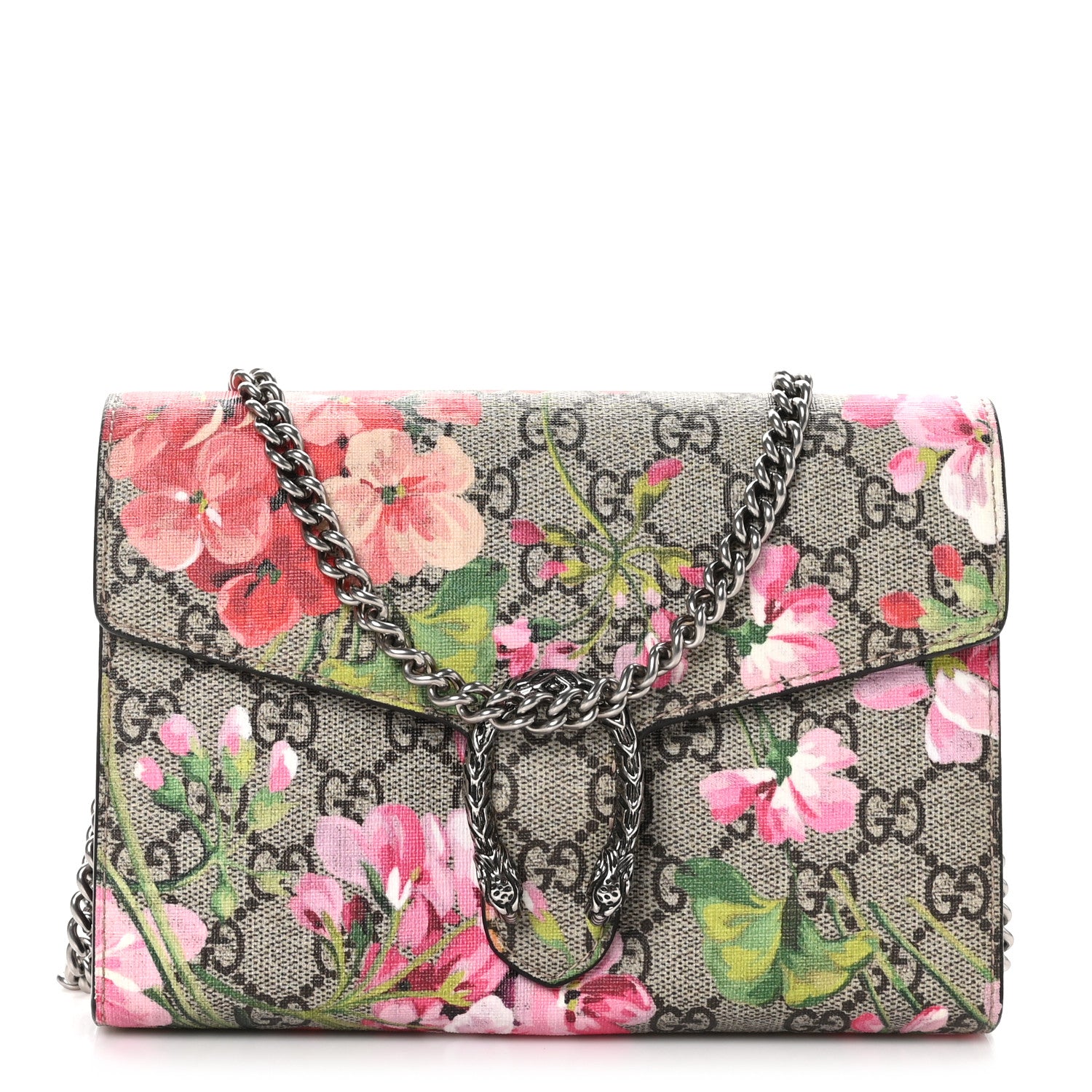 Gucci GG Supreme Monogram Blooms Mini Dionysus Chain Wallet Beige Multicolor Dry Rose 1 of 11