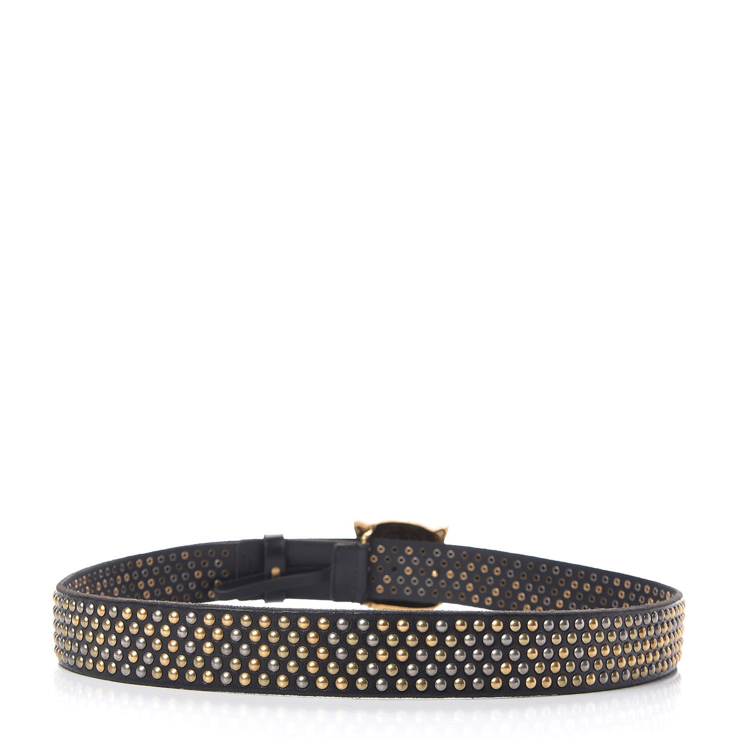 Gucci Calfskin Studded Feline Belt 100 40 Black 3 of 6