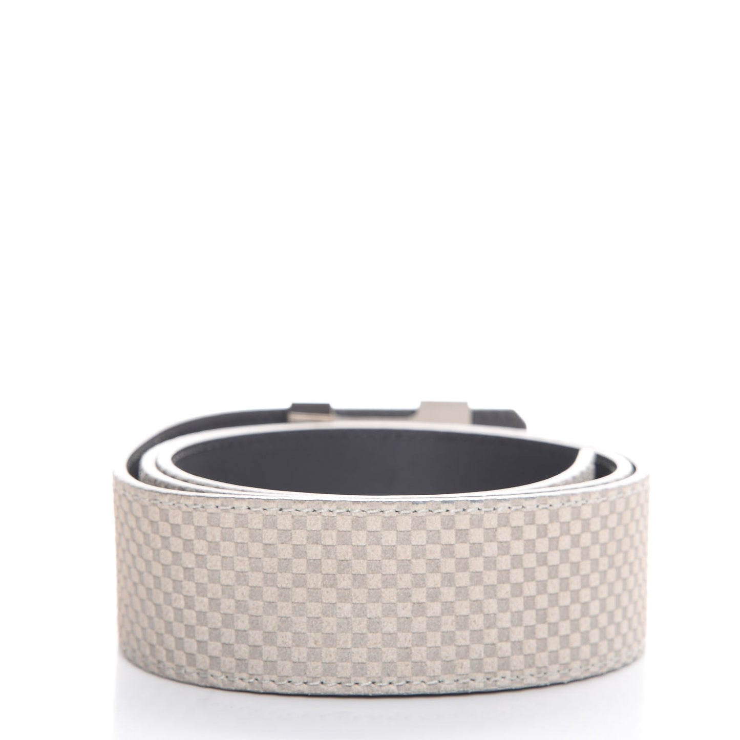Suede Calfskin Mini Damier 40mm LV Initiales Belt 85 34 Grey