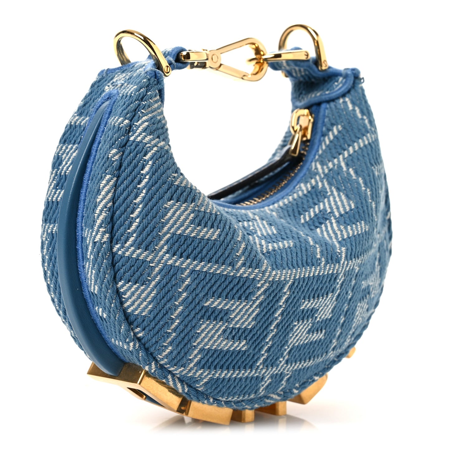 Denim Effect Fabric Jacquard FF Nano Fendigraphy Hobo Charm Blue