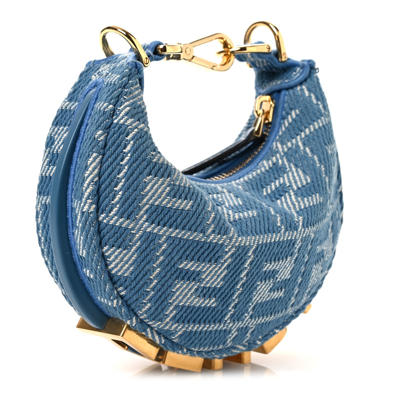 Fendi Denim Effect Fabric Jacquard FF Nano Fendigraphy Hobo Charm Blue 3 of 10