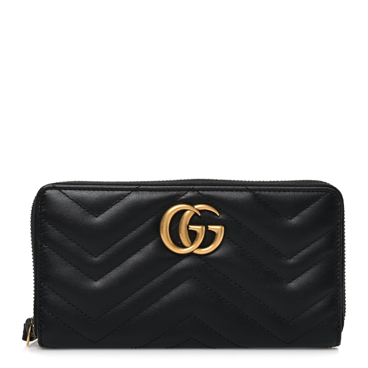 Gucci Calfskin Matelasse GG Marmont Zip Around Wallet Black Black 1 of 8