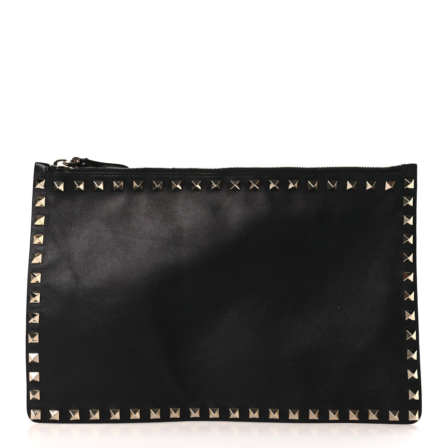Vitello Large Rockstud Zip Wristlet Pouch Black