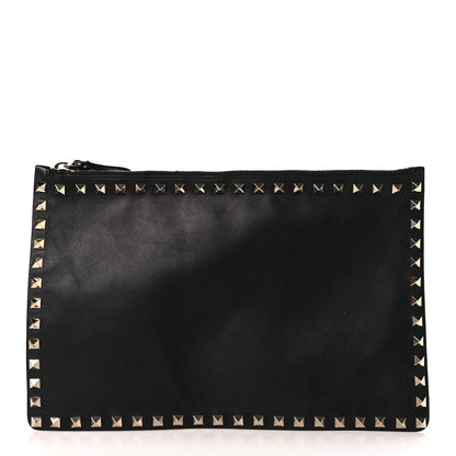 Valentino Garavani Vitello Large Rockstud Zip Wristlet Pouch Black 1 of 6