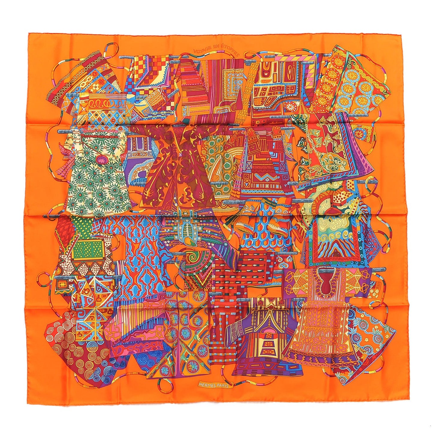 Silk Voyage En Etoffes Scarf 90 Orange Violet Jaune