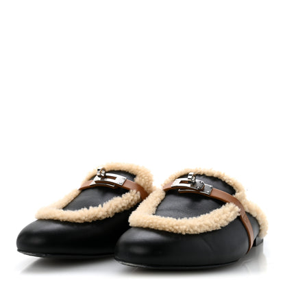 Hermes Shearling Calfskin Womens Oz Mules 40.5 Naturel Black 4 of 11