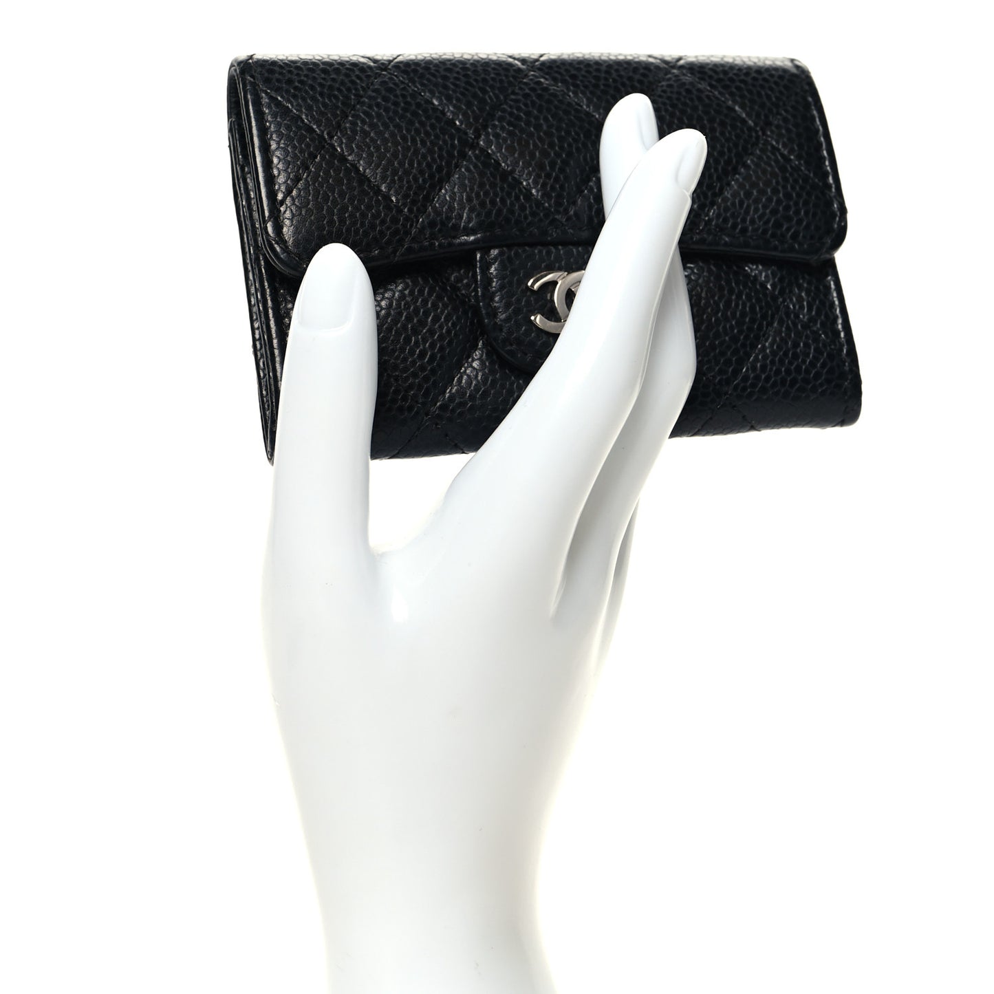 Caviar Quilted Flap Card Holder Black