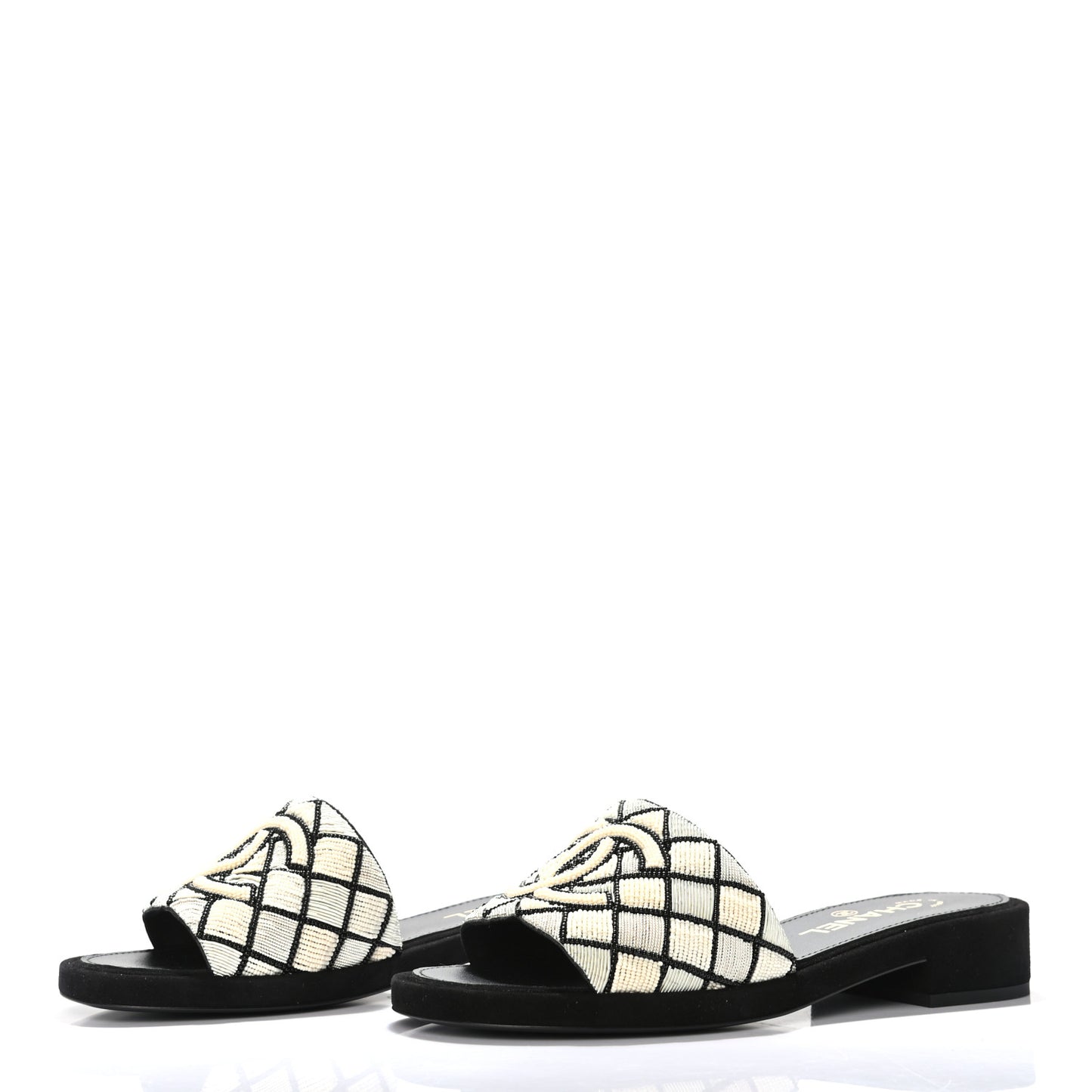 Pearl Embroidery CC Mules 37 Black White