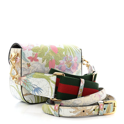Gucci New Shangai Calfskin Tiger Savanah Web Mini Horsebit 1955 Shoulder Bag Chalky White Multicolor 3 of 10