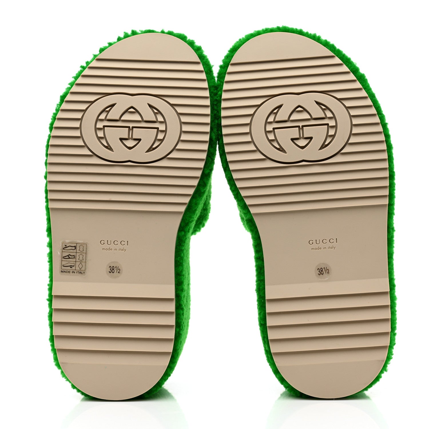 Gucci Shearling Interlocking G Womens Elea Platform Slide Wedge Sandals 38.5 Green Fluo Fuxia Fluo 5 of 10