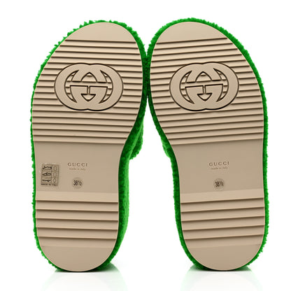 Gucci Shearling Interlocking G Womens Elea Platform Slide Wedge Sandals 38.5 Green Fluo Fuxia Fluo 5 of 10