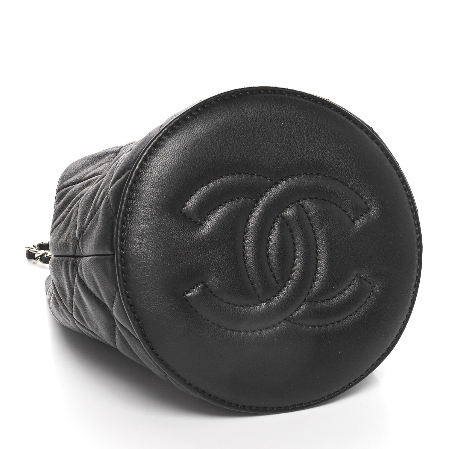 Chanel Lambskin Quilted CC Drawstring Bucket Bag Black 4 of 10