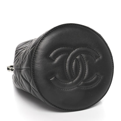 Chanel Lambskin Quilted CC Drawstring Bucket Bag Black 4 of 10