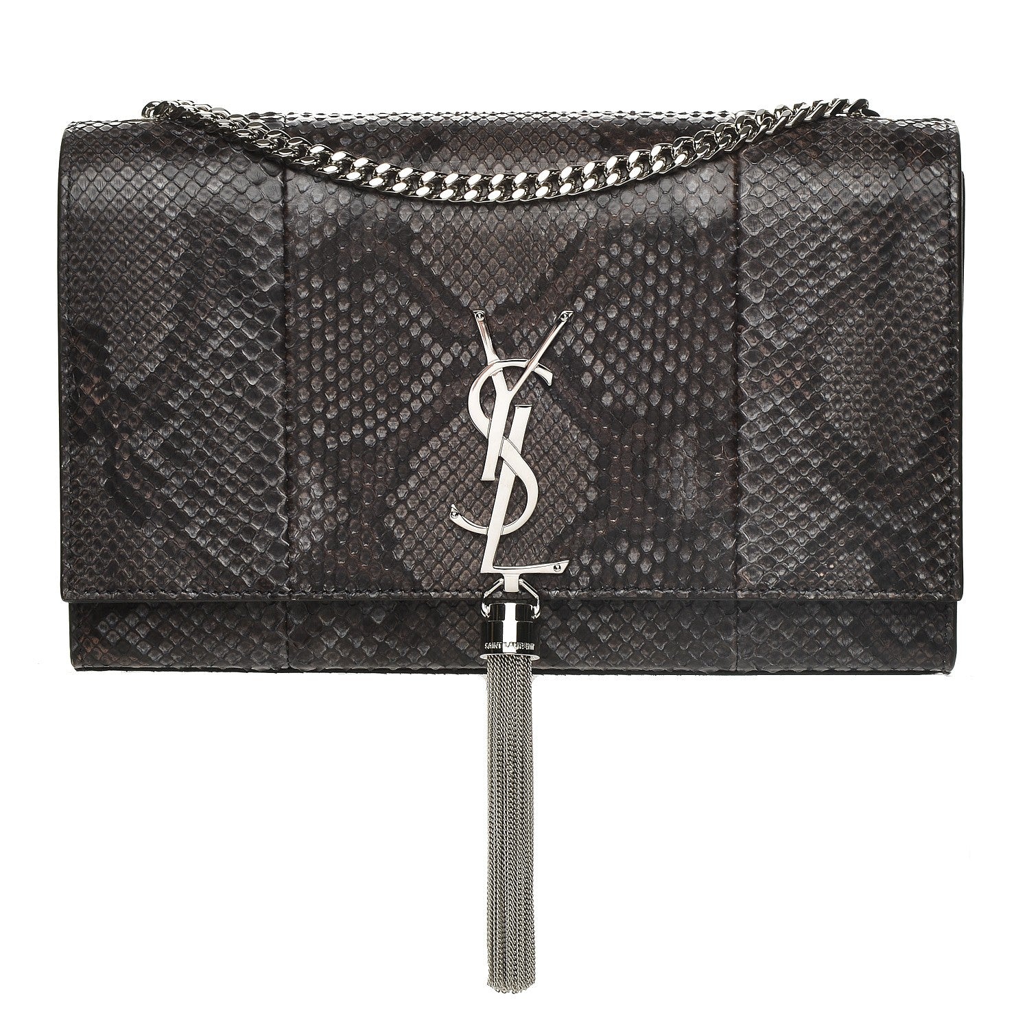 Saint Laurent Python Medium Classic Monogram Kate Tassel Satchel Grey Brown 1 of 6