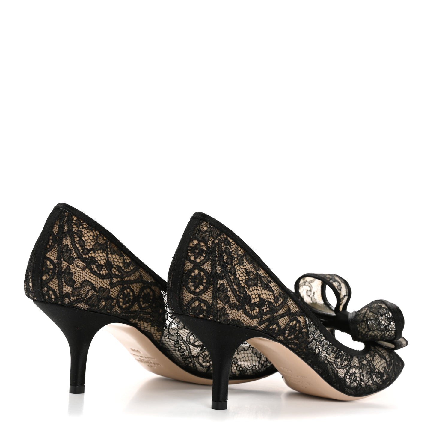 Satin Lace Couture Bow Peep Toe Low Heel Pumps 39.5 Black