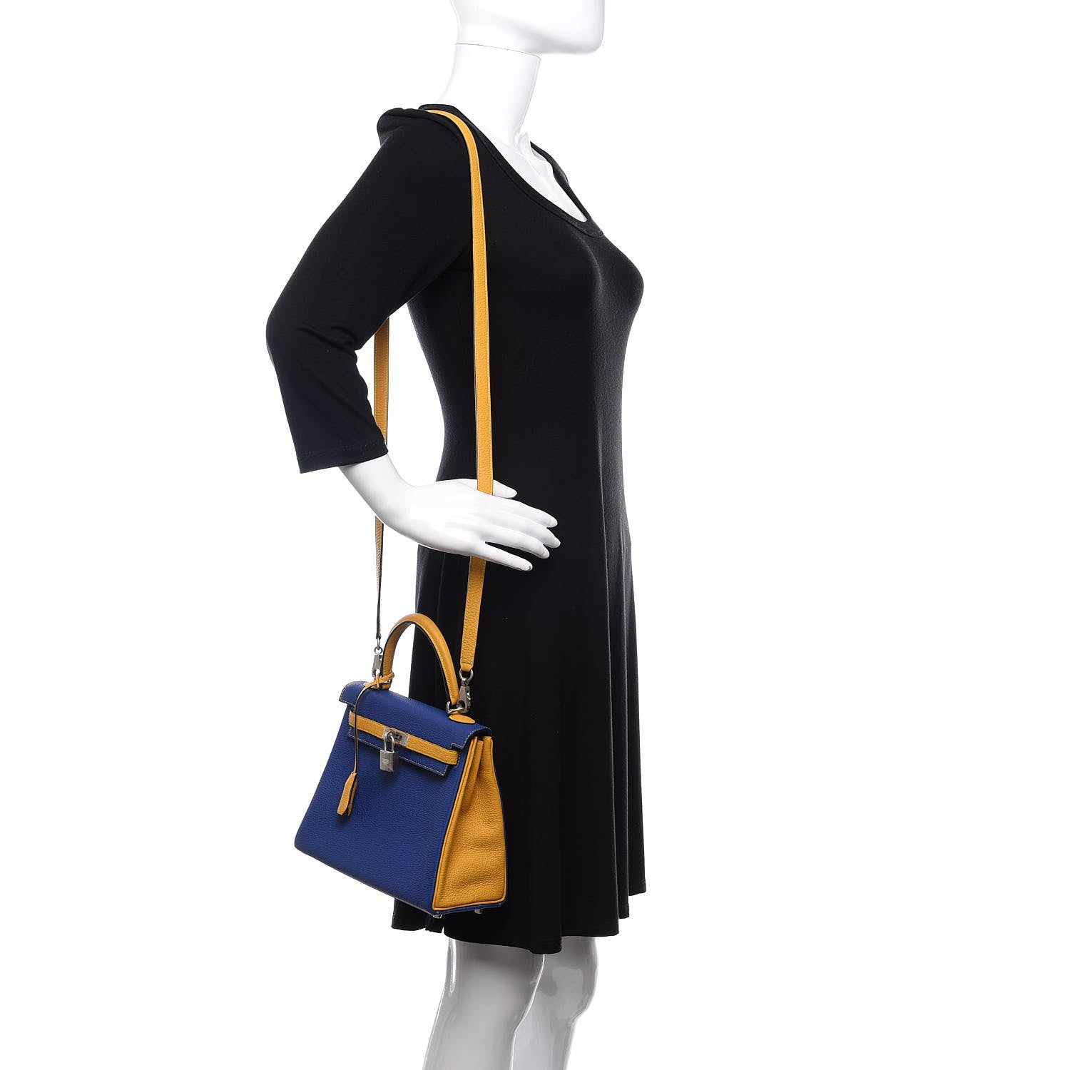 Hermes Togo Horseshoe Kelly Retourne 25 Bleu Electrique Jaune Ambre 2 of 11