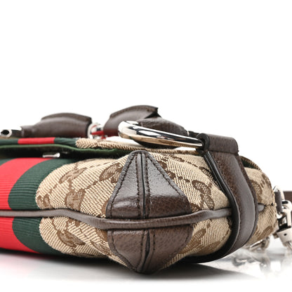 Gucci Monogram Textured Dollar Calfskin Heavy Grosgrain Web Small Maxi Horsebit Chain Shoulder Bag Beige Ebony New Acero 9 of 9