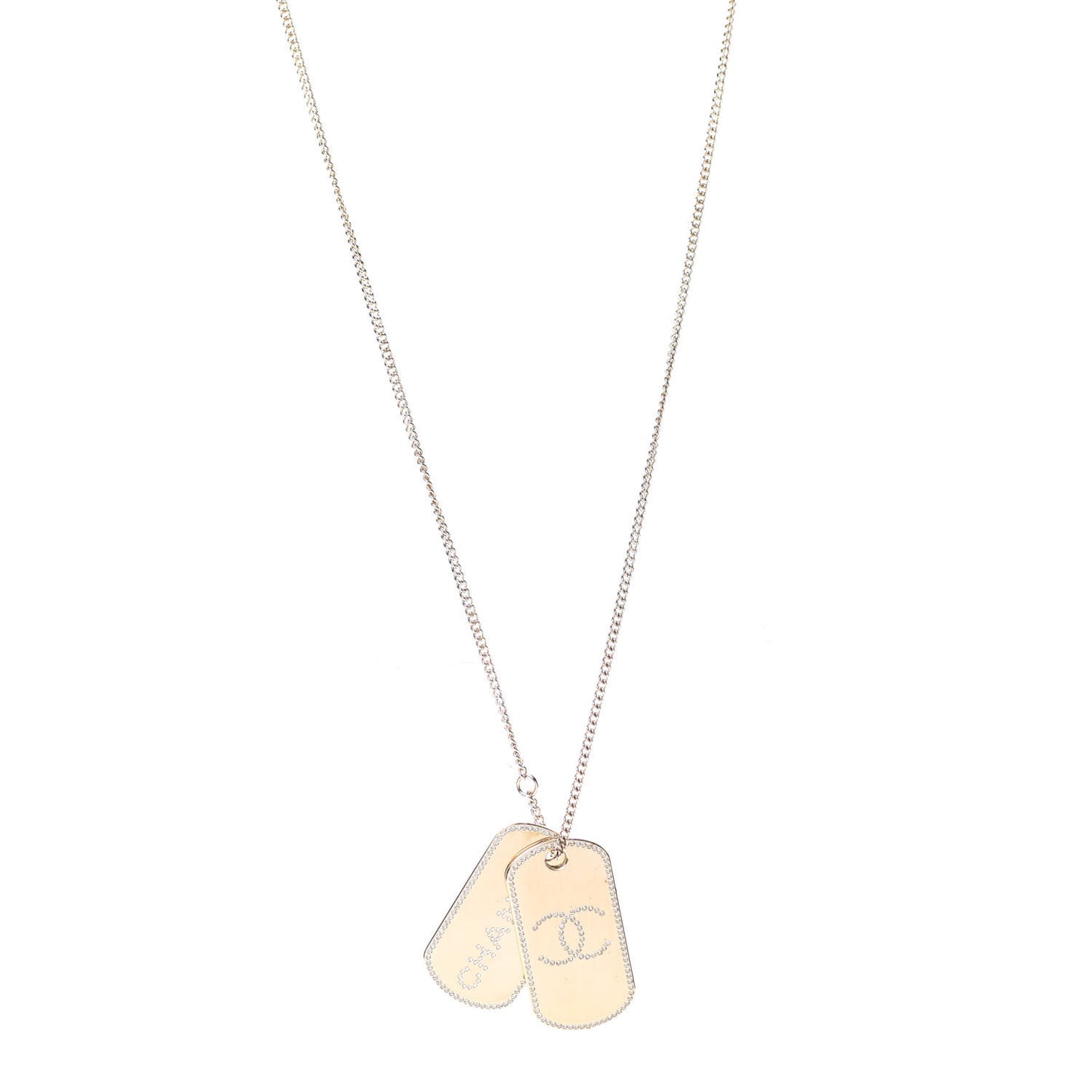 Metal Crystal Dog Tag Charm Necklace Gold