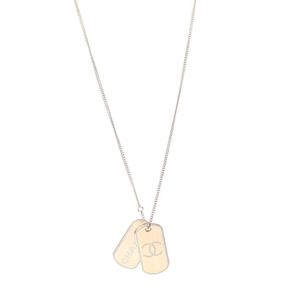 Chanel Metal Crystal Dog Tag Charm Necklace Gold 1 of 7