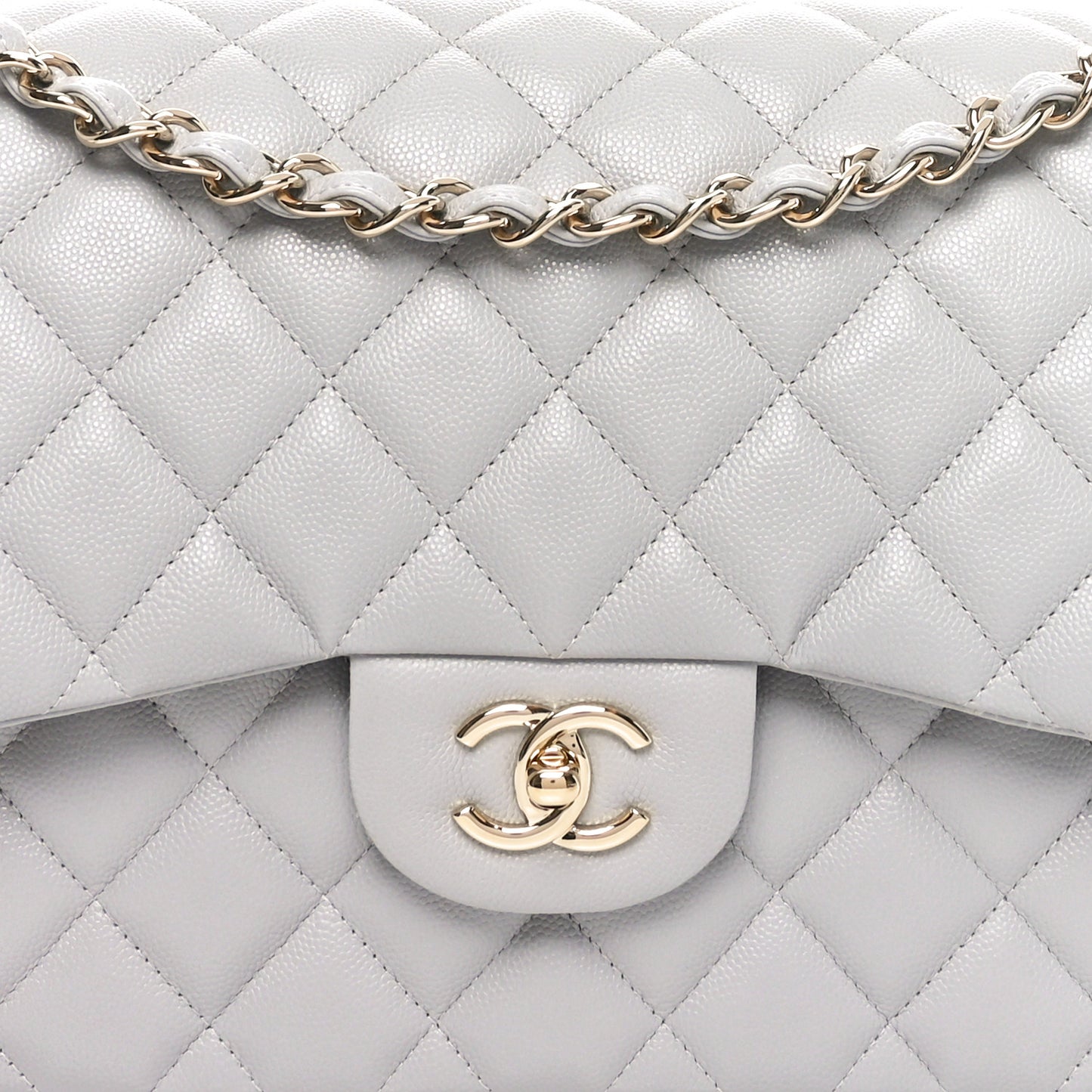 Caviar Quilted Jumbo Double Flap Grey