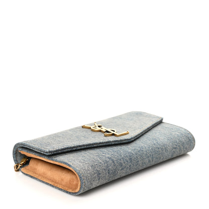 Saint Laurent Denim Monogram Chain Wallet Rodeo Blue Cinnamon 5 of 10