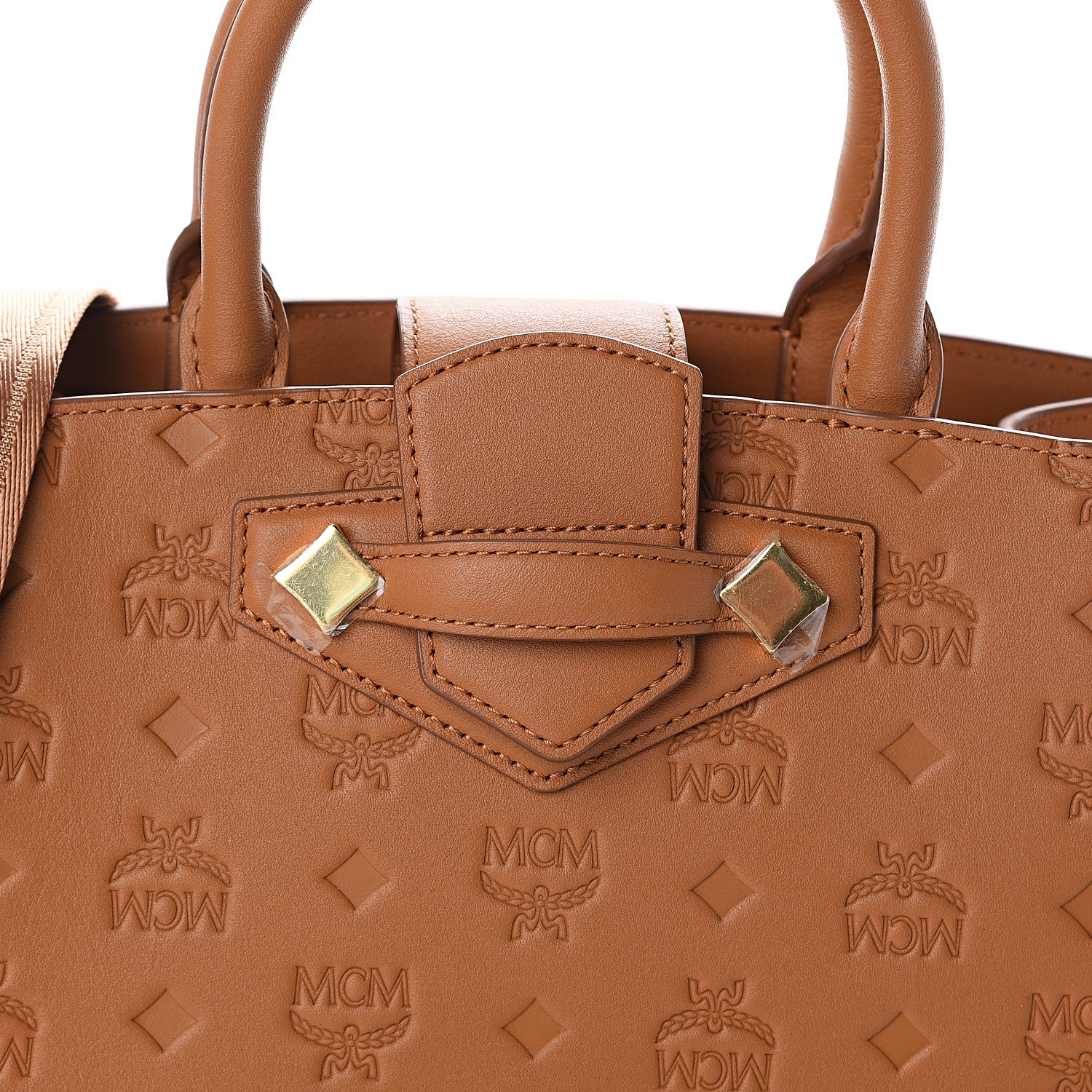 MCM Calfskin Ottomar Monogram Medium Essential Tote Cognac 6 of 8