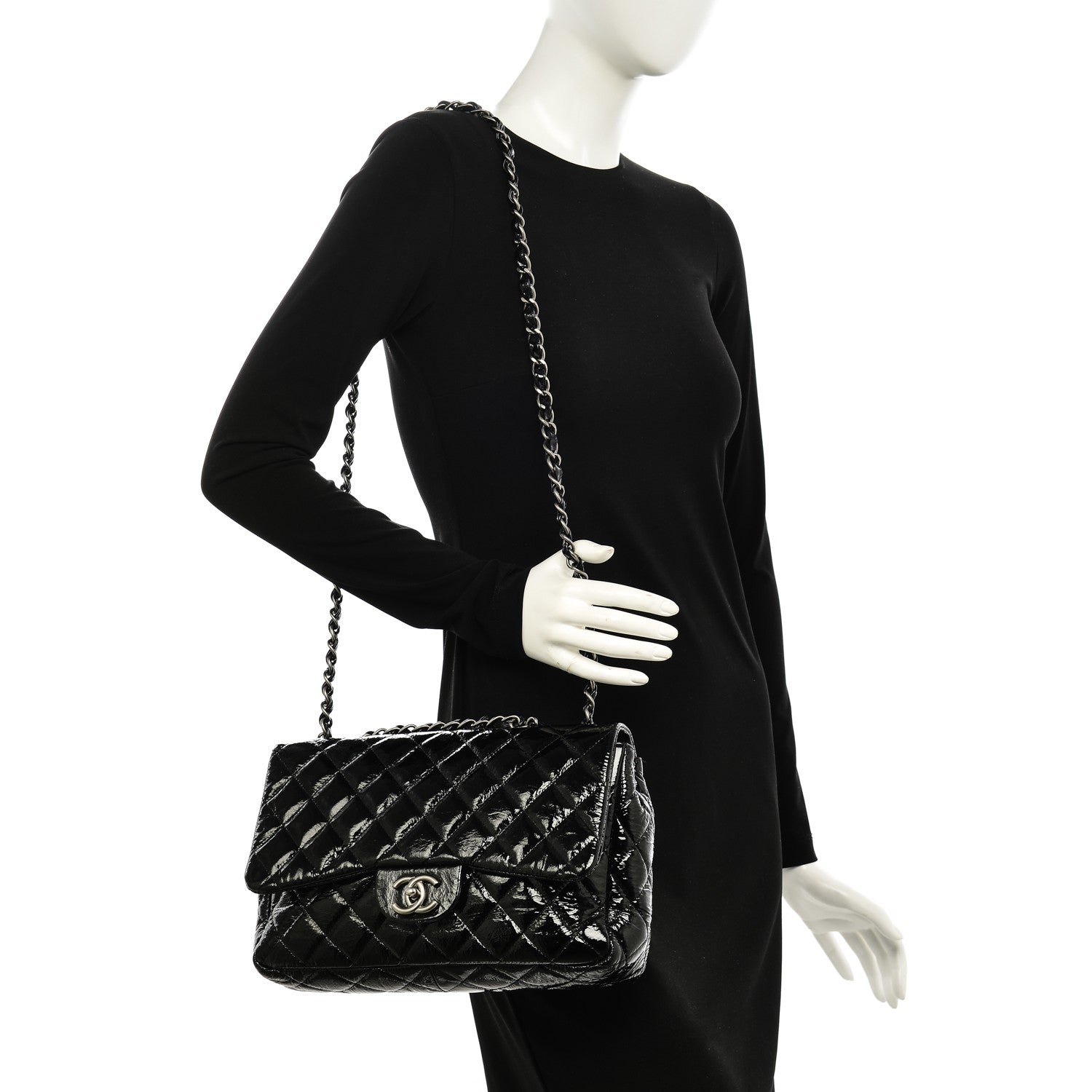 Chanel Distressed Patent Quilted Jumbo Single Flap Black 2 of 7