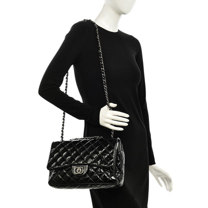 Chanel Distressed Patent Quilted Jumbo Single Flap Black 2 of 7
