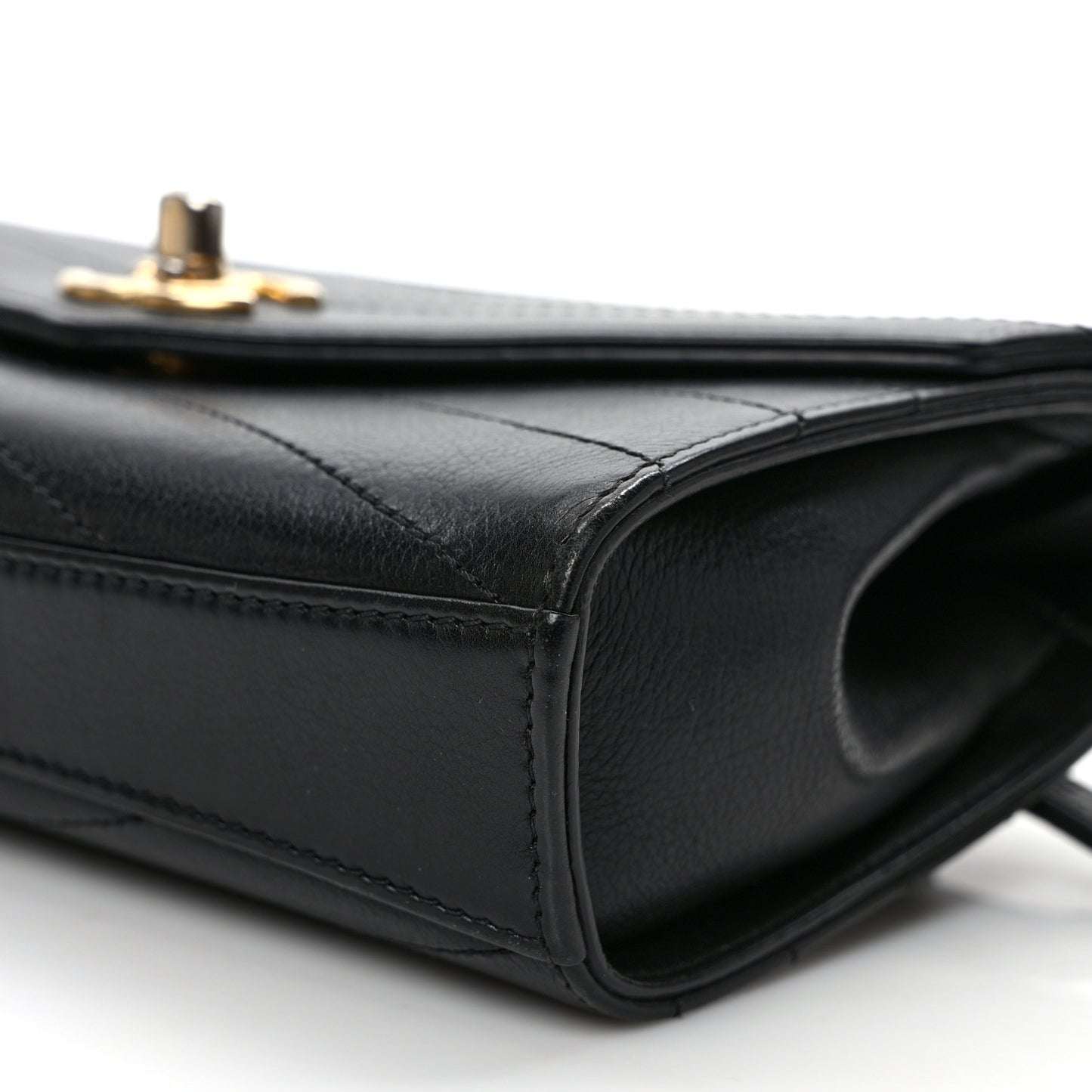 Calfskin Chevron Stitched Coco Waist Bag Black