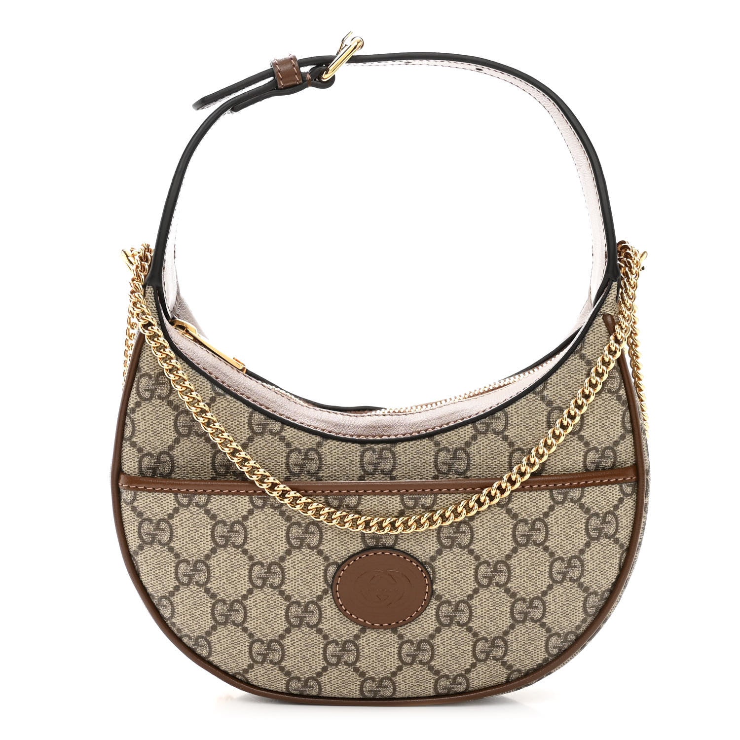 Gucci GG Supreme Monogram Azalea Calfskin Mini Retro Interlocking G Half Moon Bag Beige Ebony Brown Sugar 1 of 11
