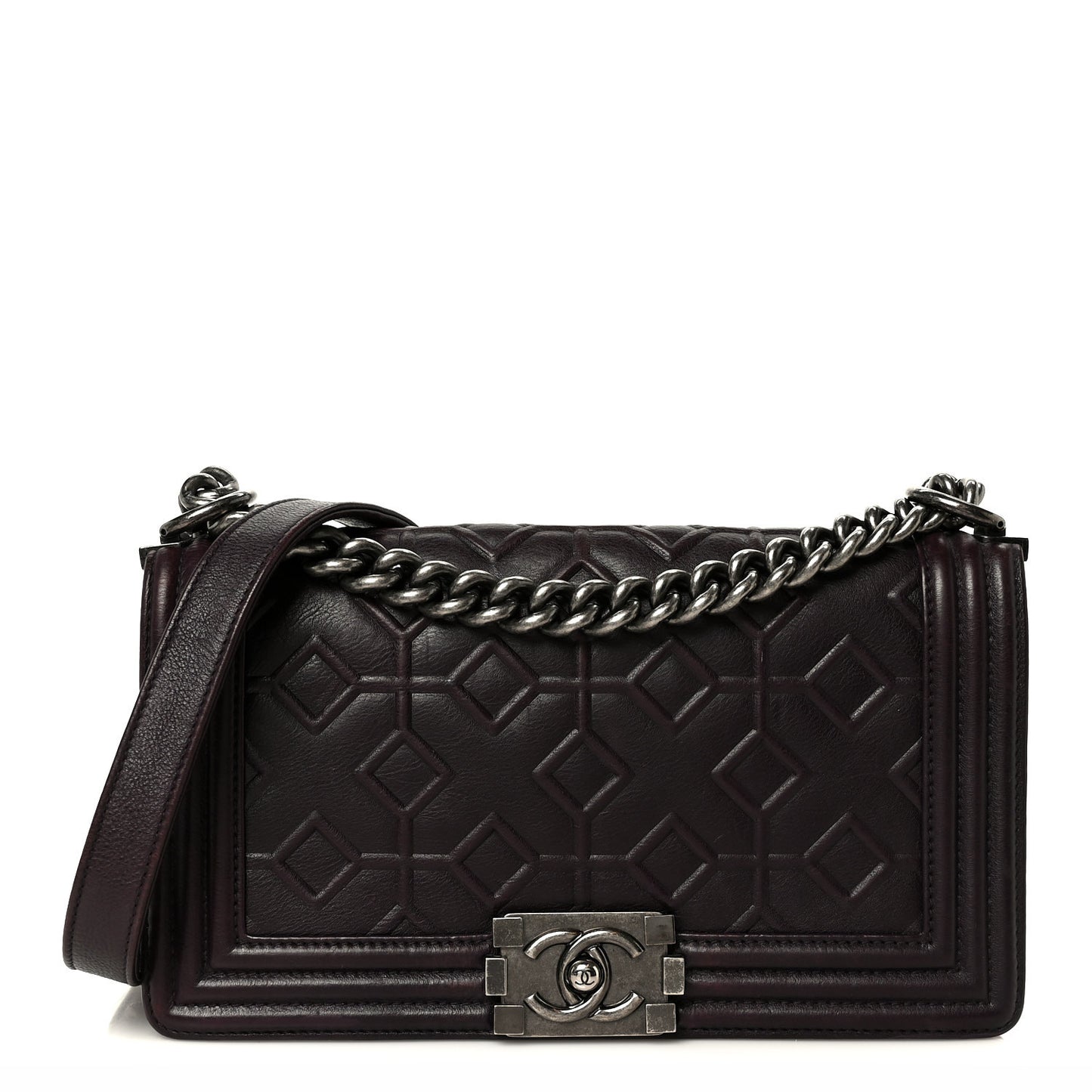 Calfskin Crystal Embossed Medium Boy Flap Plum