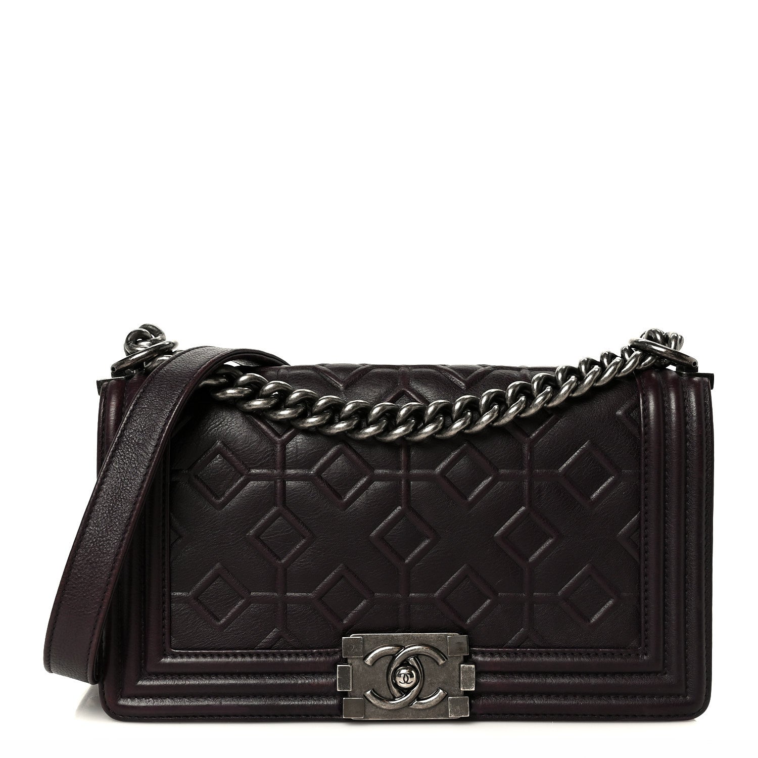 Chanel Calfskin Crystal Embossed Medium Boy Flap Plum 1 of 11