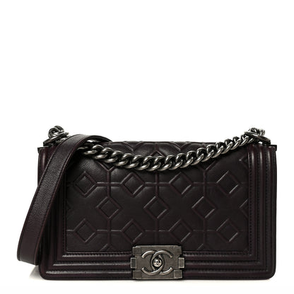 Chanel Calfskin Crystal Embossed Medium Boy Flap Plum 1 of 11