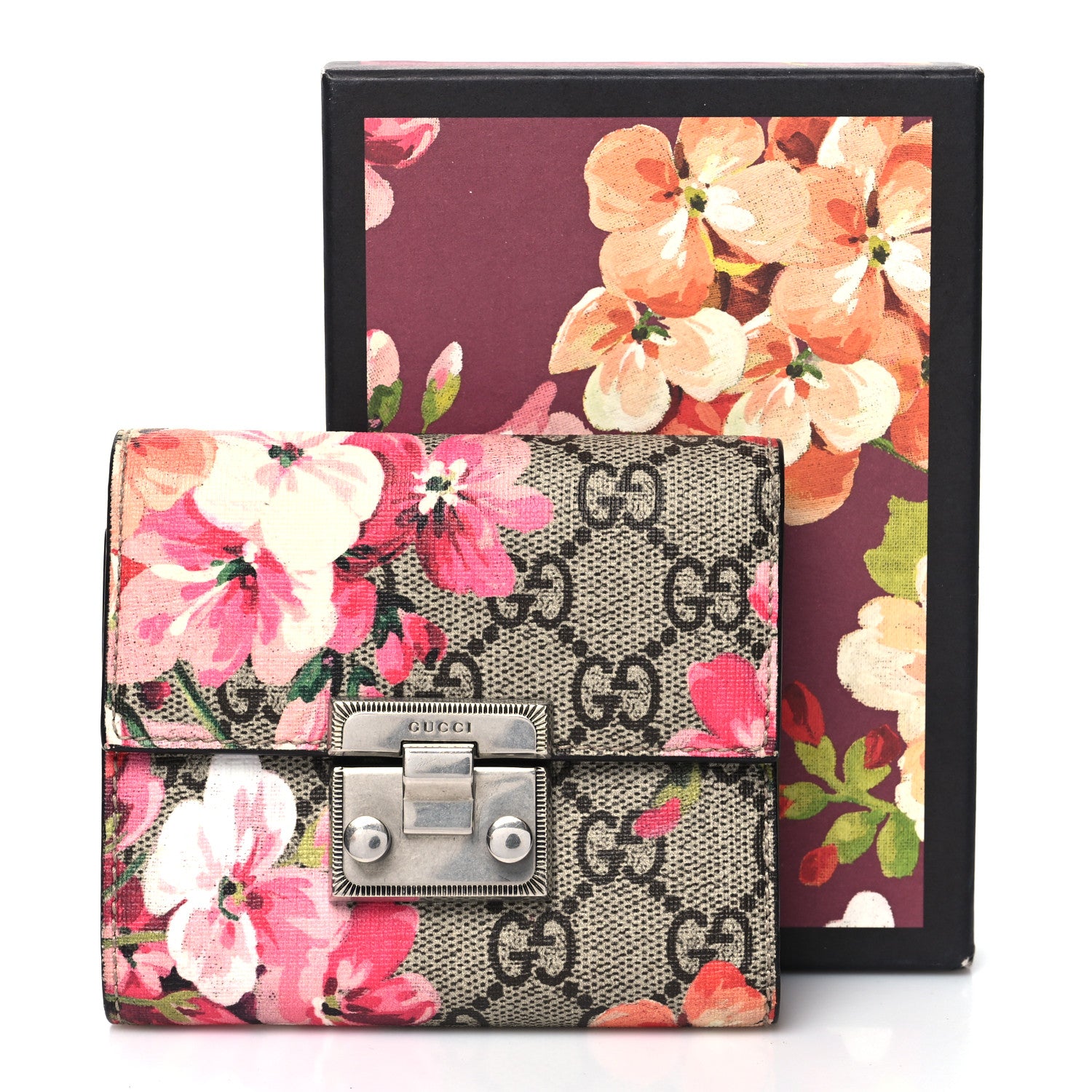 Gucci GG Supreme Monogram Blooms Padlock Wallet Beige Multicolor Dry Rose 12 of 12