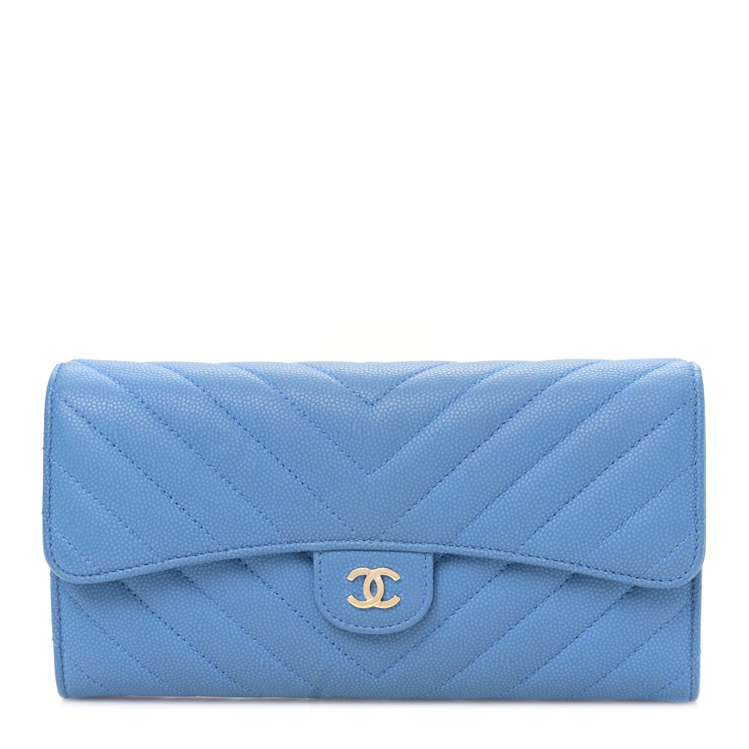 Chanel Caviar Chevron Quilted Large Flap Wallet Light Blue 1 of 10
