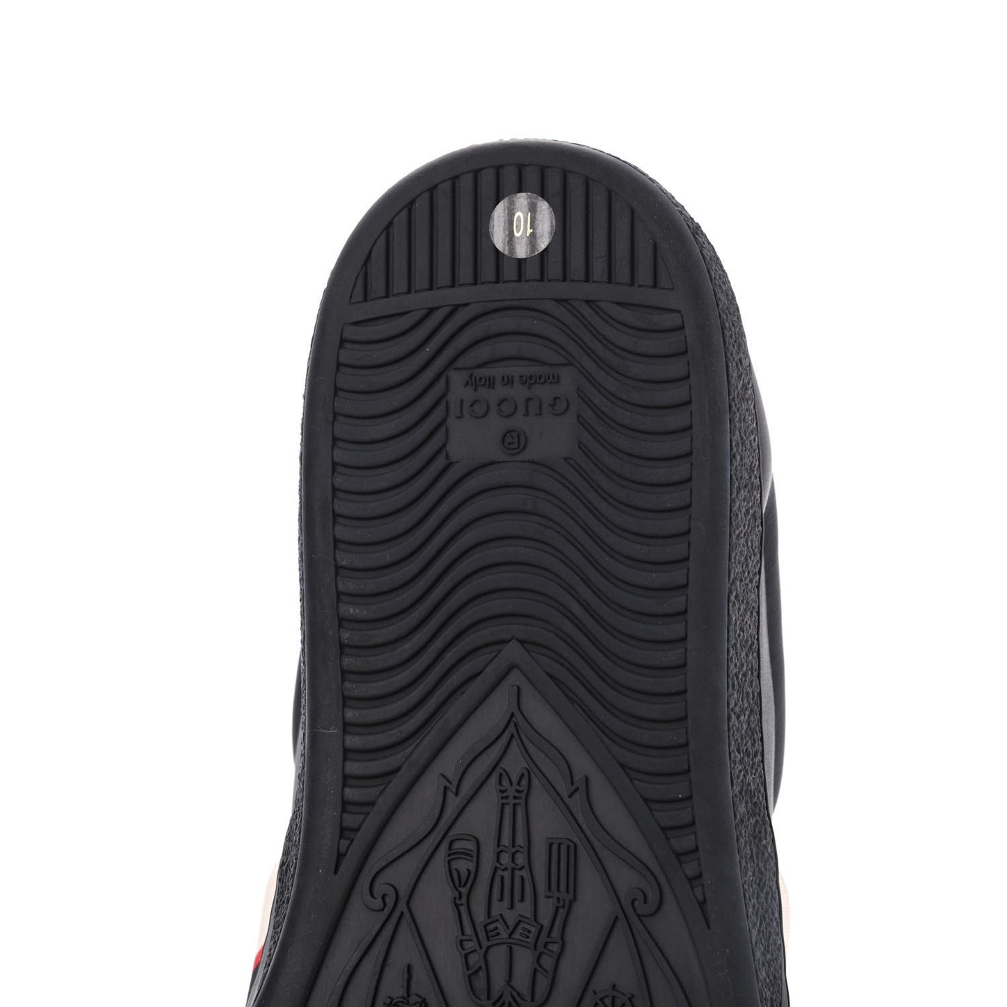 Calfskin Stripe Mens New Ace Sneakers 10 Black Ecru Red Flame