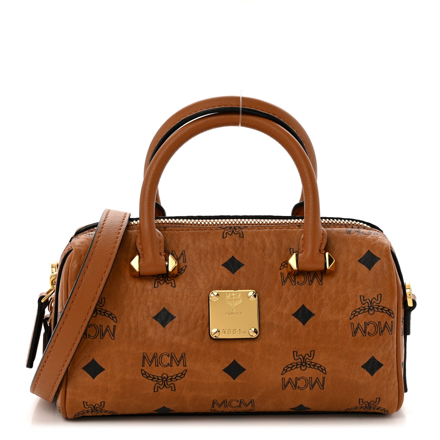 MCM Visetos Mini Boston Bag Cognac 1 of 15