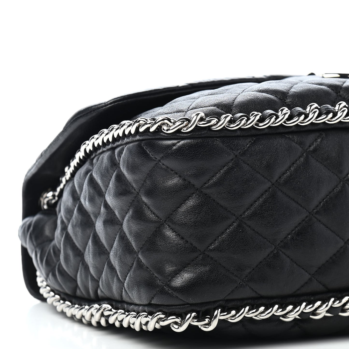 Washed Lambskin Quilted Maxi Chain Around Flap Black