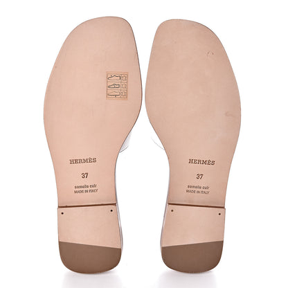 Hermes Box Calfskin Oran Sandals 37 White 8 of 10