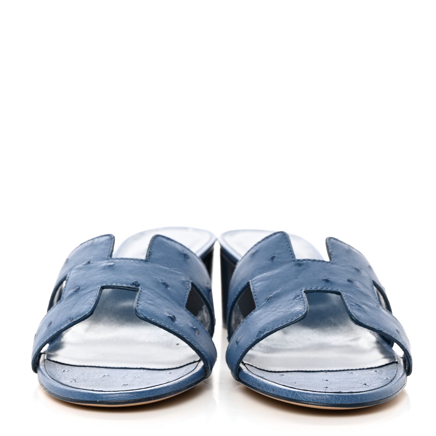 Hermes Ostrich Oasis Sandals 39 Bleu 2 of 9