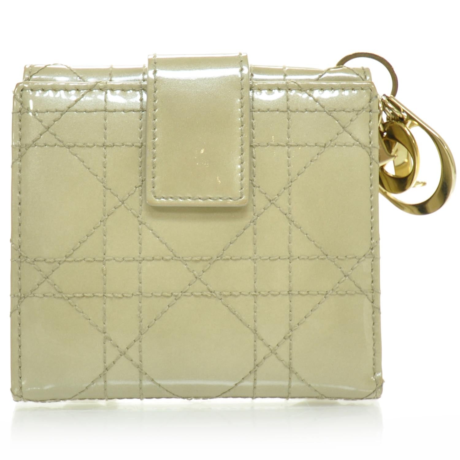 Christian Dior Patent Lady Dior Compact Cannage Wallet Beige 2 of 9